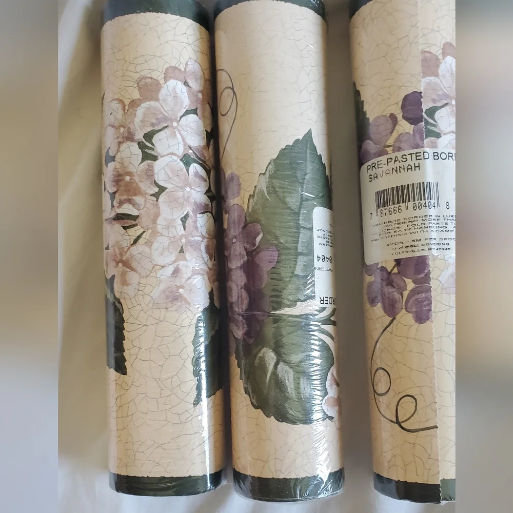 D. W. Wallcoverings Vtg Savannah Floral Wallpaper Border Purple Hydrangeas, New